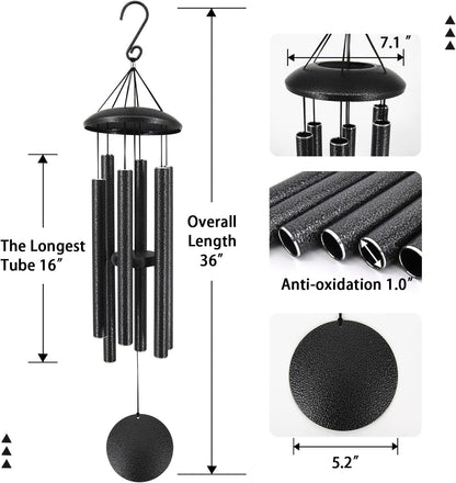 Sympathy Memorial Wind Chimes, 36' with 6 Metal Tubes, Outdoor Deep Tone for Garden, Christmas