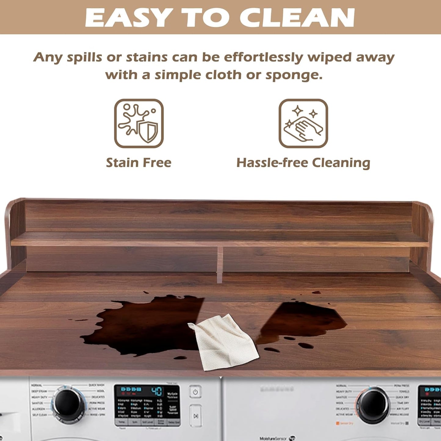 Royxen Laundry Countertop with 2-Tier Shelf Universal Fit, Washer and Dryer Countertop with Storage