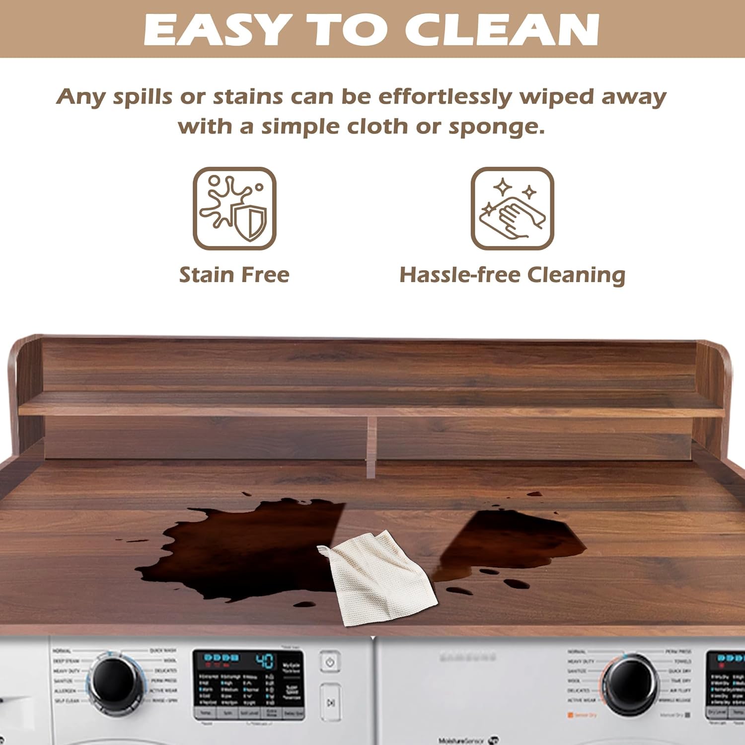 Royxen Laundry Countertop with 2-Tier Shelf Universal Fit, Washer and Dryer Countertop with Storage