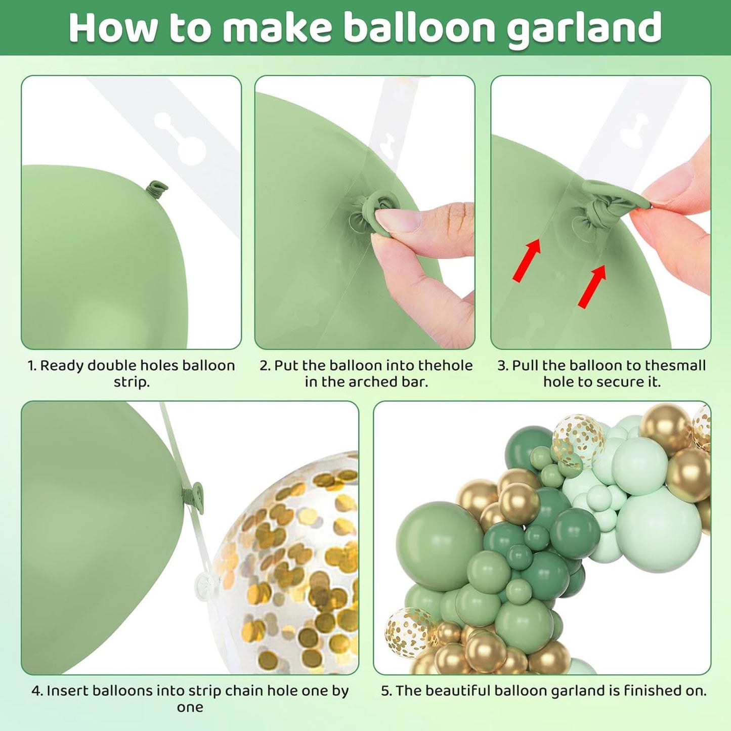 Amandir 153pcs Sage Green Balloon Garland Arch Kit, Different Sizes 18 12 10 5 inch Sage Green Gold