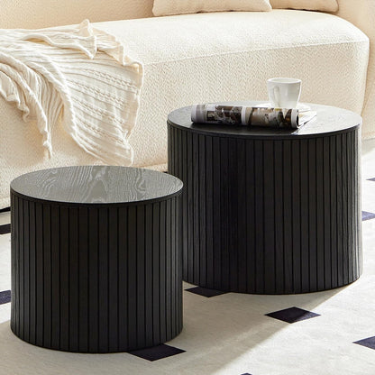 Nesting Coffee Tables Set of 2, Wooden Round Coffee Tables with Storage,Modern Circle Accent End