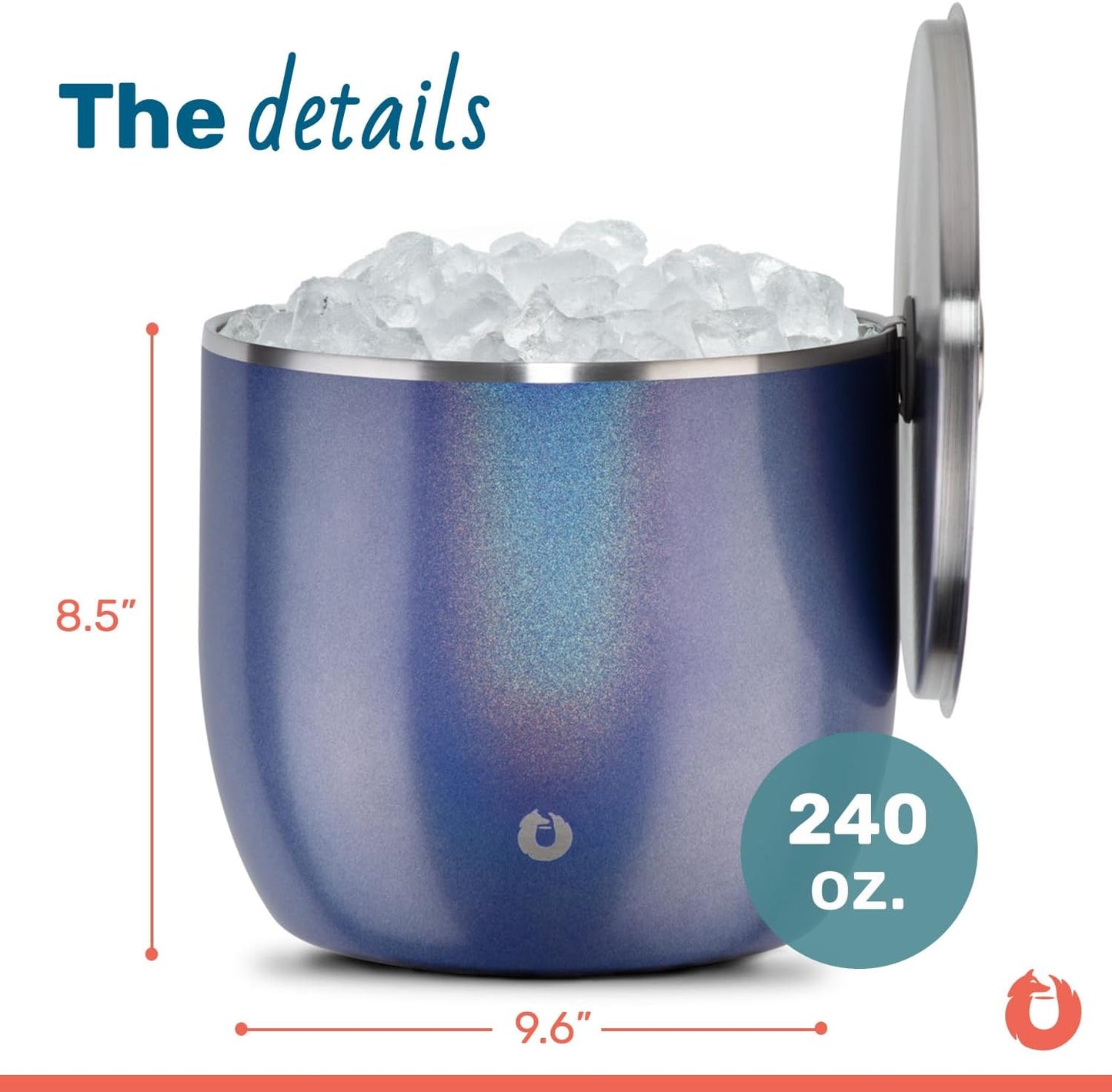 SNOWFOX XL Premium Vacuum Insulated Double Wall Stainless Steel Ice Bucket with Lid/Scoop,Bar
