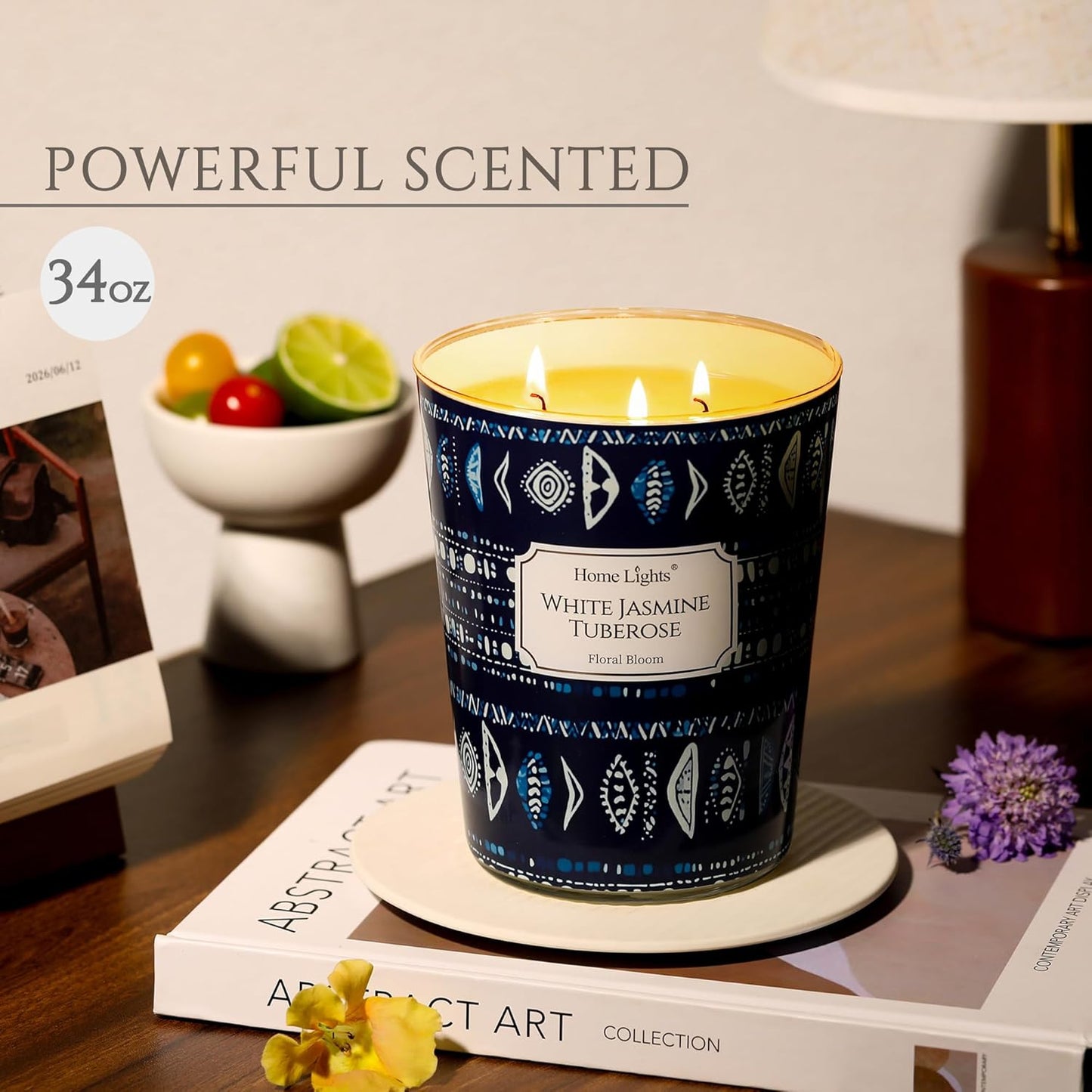 HomeLights Scented Candles for Women & Men, 34oz Candle Jars Aromatherapy 3-Wick Candle, Ideal for