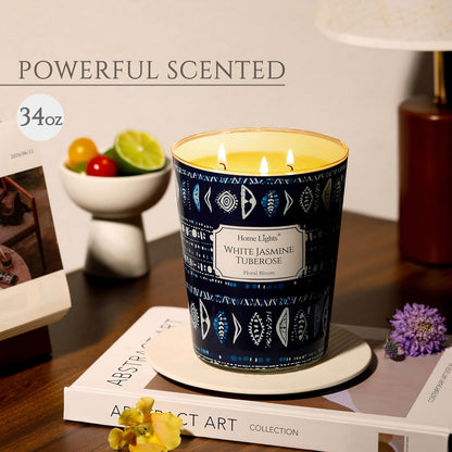HomeLights Scented Candles for Women & Men, 34oz Candle Jars Aromatherapy 3-Wick Candle, Ideal for