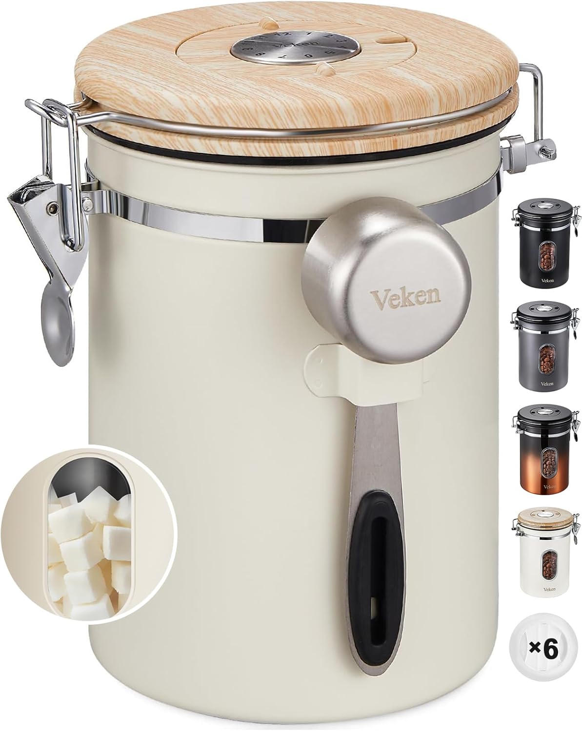 Veken Coffee Sugar Canister with Window, Coffee Lover Gift Set,Airtight Stainless Steel Kitchen