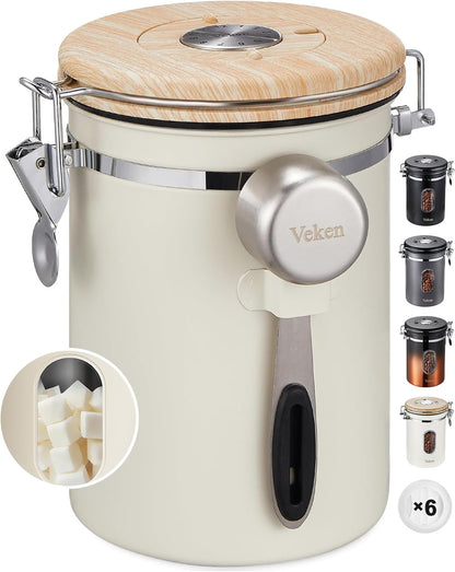 Veken Coffee Sugar Canister with Window, Coffee Lover Gift Set,Airtight Stainless Steel Kitchen