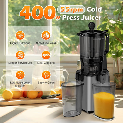 Juicer Machines with 5.4" Large Feed Chute, 400W Cold Press Juicer for Whole Vegetables and Fruits