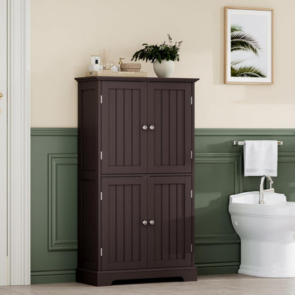 ChooChoo Bathroom Floor Cabinet, Modern Bathroom Storage Cabinet with 4 Doors and Adjustable