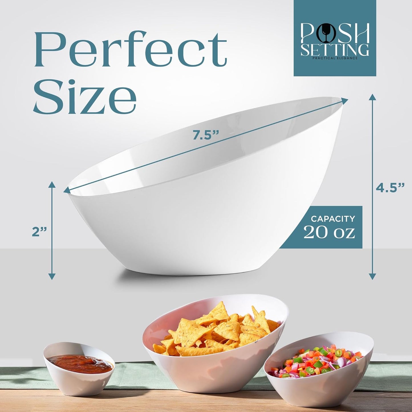 Posh Setting - White Plastic Serving Bowls for Party Angled Bowls Disposable Chip Bowls Candy Bowls