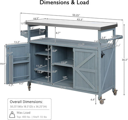 Outdoor Kitchen Island, Rolling Bar Cart & Storage Cabinet, Farmhouse Solid Wood Outdoor Grill