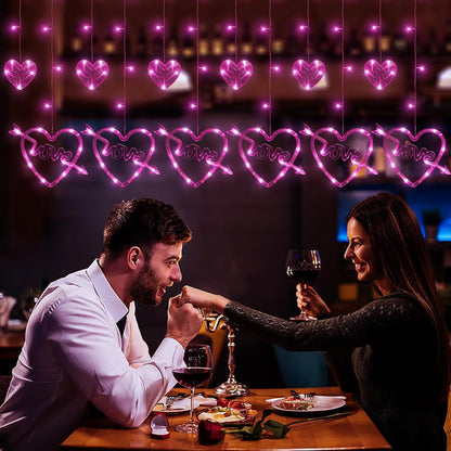 Valentines Day Decor, 138LED Love Heart Curtain Lights with Remote 8 Modes for Bedroom, USB and