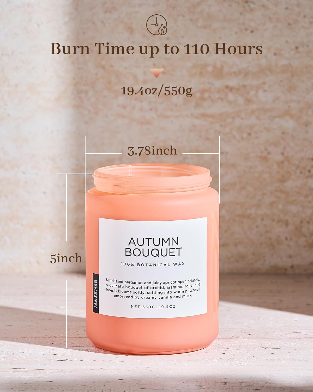 M&SENSE Fall Candle Autumn Wreath Scented, Large 19.4oz Natural Soy Wax 110 Hours Burn Time Clean