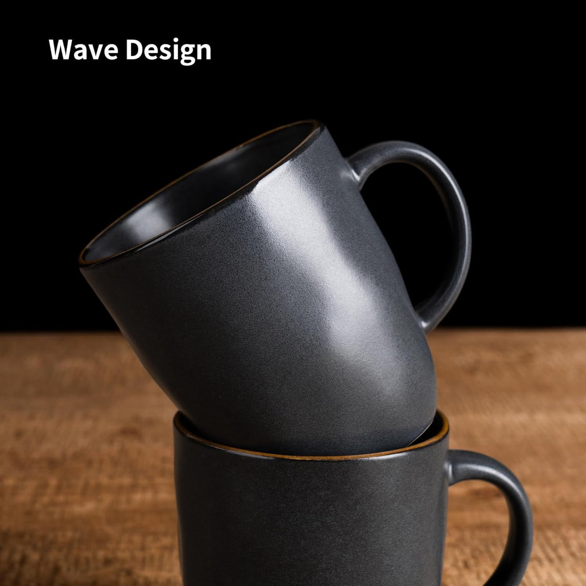 famiware Coffee Mugs Set of 4, Ocean Square 13oz Coffee Cup Set with Handle for Cocoa, Milk, Hot