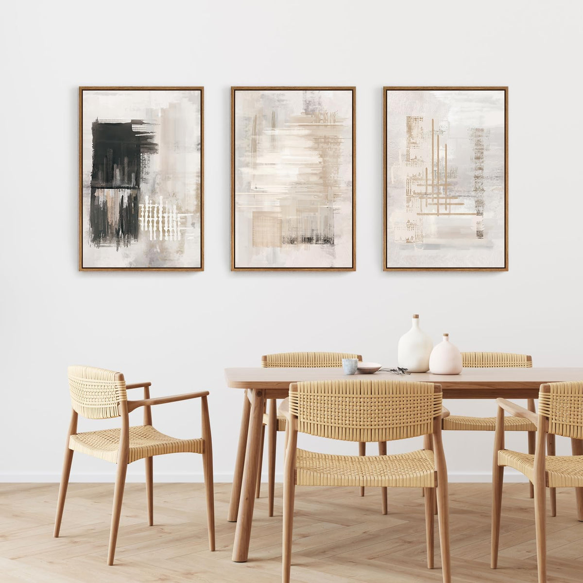 HPINUB Modern Abstract Canvas Wall Art, Set of 3 Framed Art Prints, Black and White Large Wall
