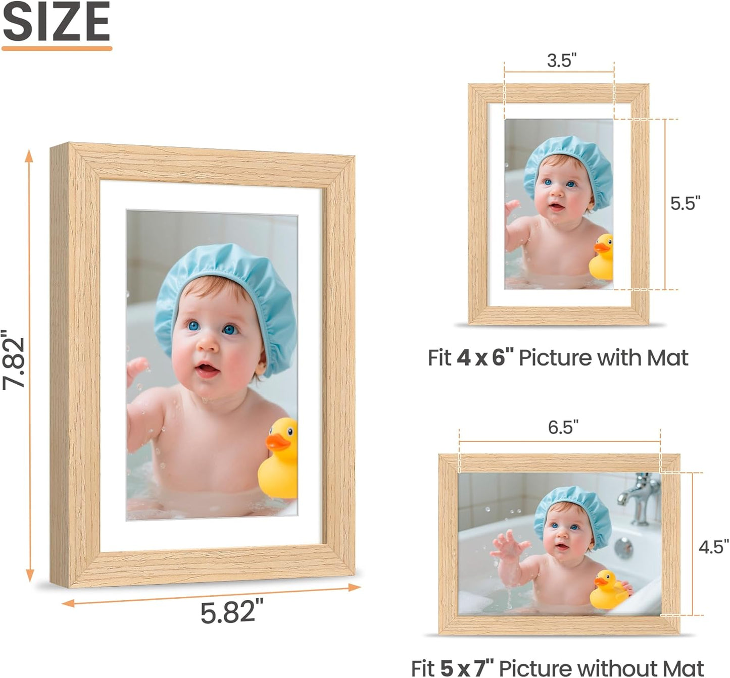 upsimples 5x7 Picture Frame, Natural Solid Wooden Picture Frames, Display 4x6 with Mat or 5 x 7