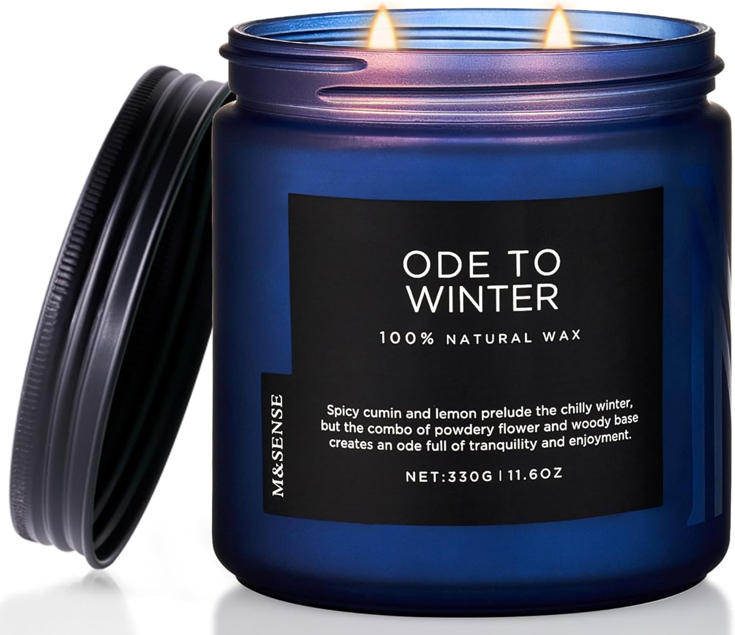 M&SENSE Ode to Winter - Lavender Sandalwood Scent 11.6oz Natural Soy Wax Non Toxic Candle, Up to 70