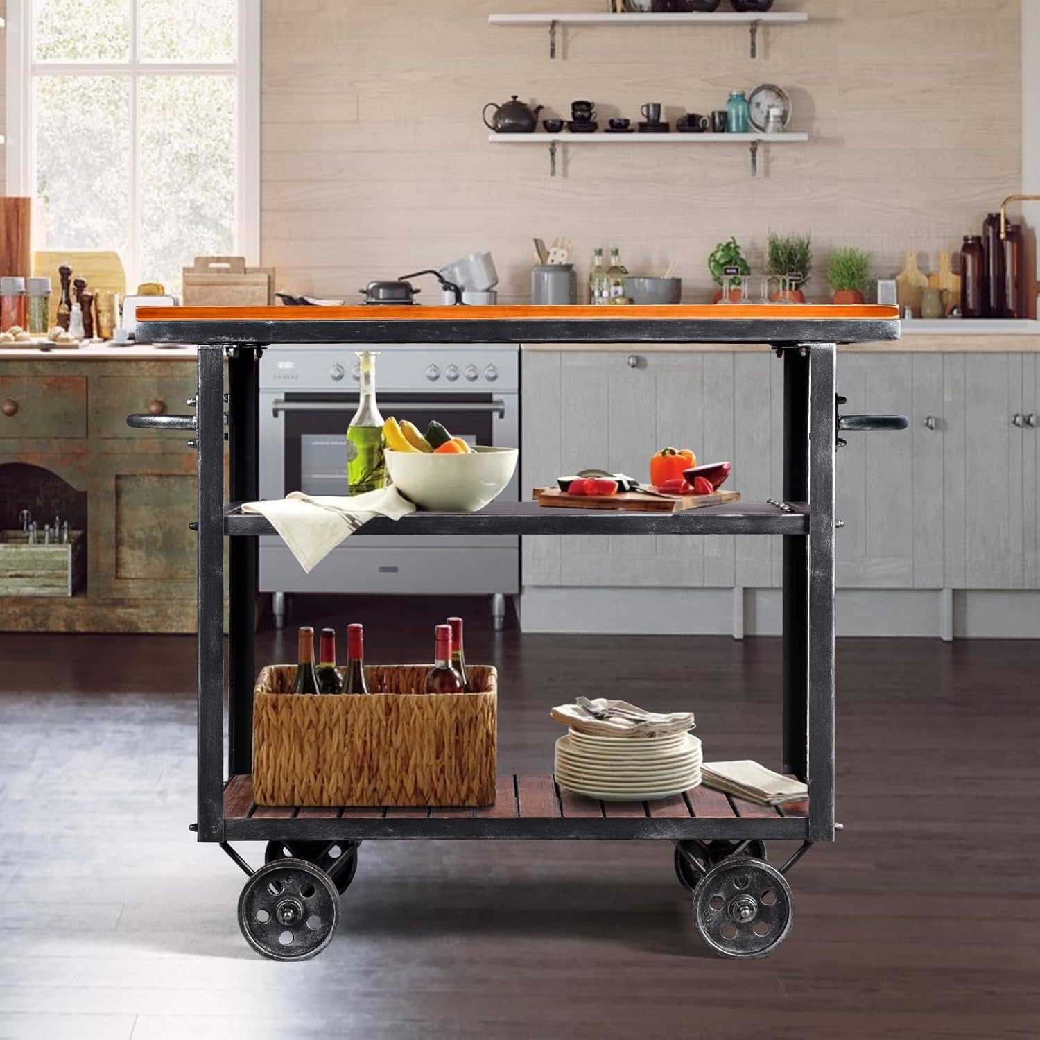 Diwhy Industrial 3 Tier Rolling Utility Storage Cart Wine Beverage, Metal Wine Rack with Wheels