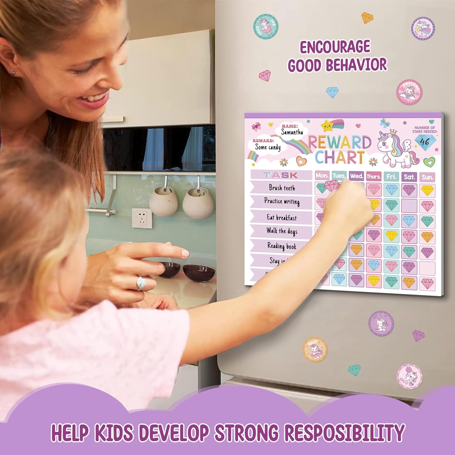 Reward Chart for Kids,Magnetic Behavior Chore Chart for Kids at Home,26 Little Hose Chore