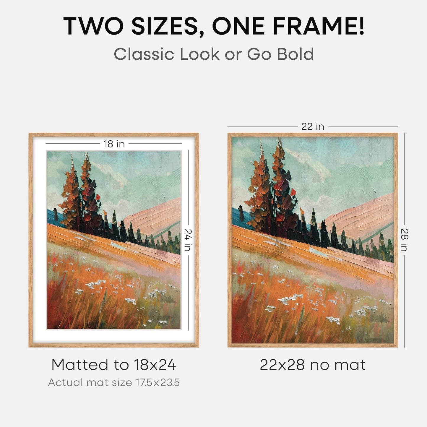 Homeforia Wooden Poster Frame 22x28, High End Natural Oak 22 x 28 Picture Frame with Mat 18 by 24
