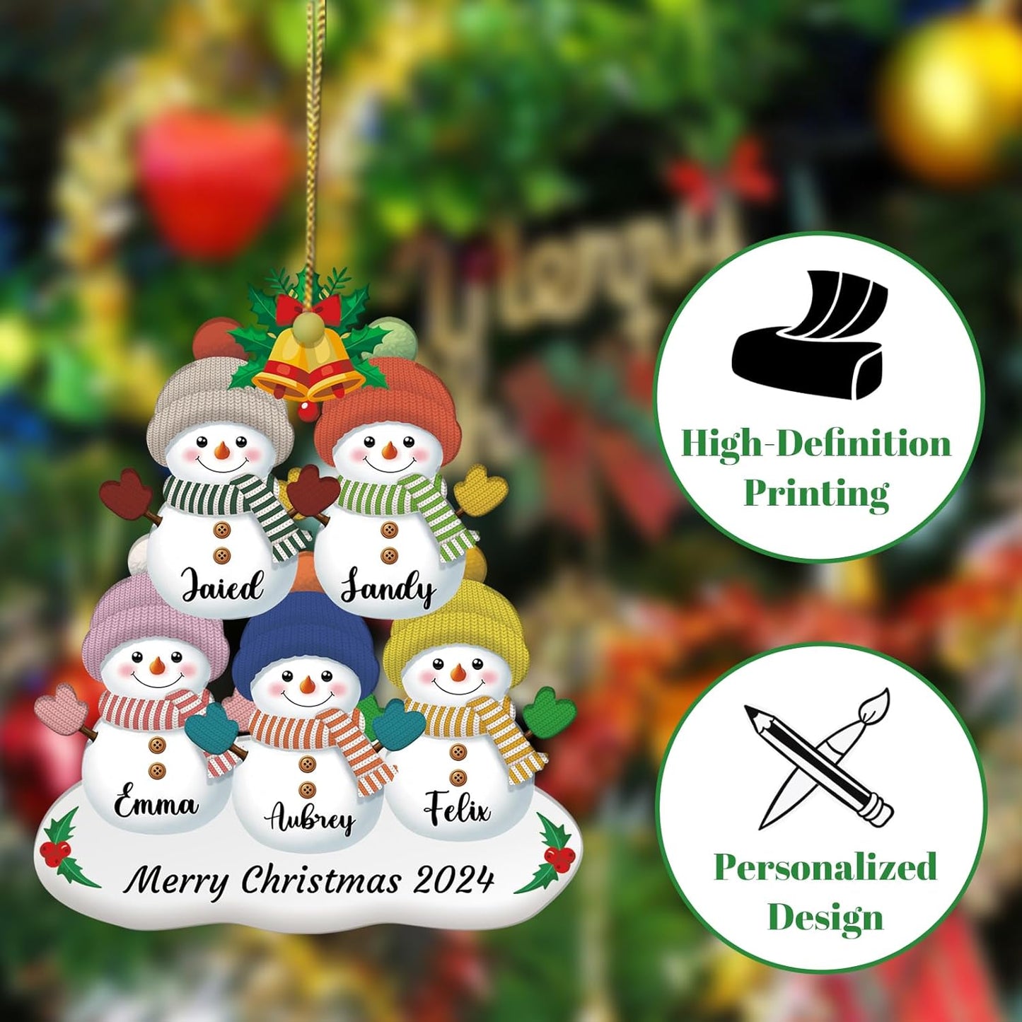 Personalized Snowman Christmas Ornament 2025, Photo Acrylic Customized Family Christmas Snowman