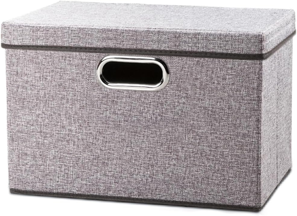 PRANDOM Foldable Storage Boxes with Lids [1-Pack] Linen Fabric Collapsible Storage Bins Organizer