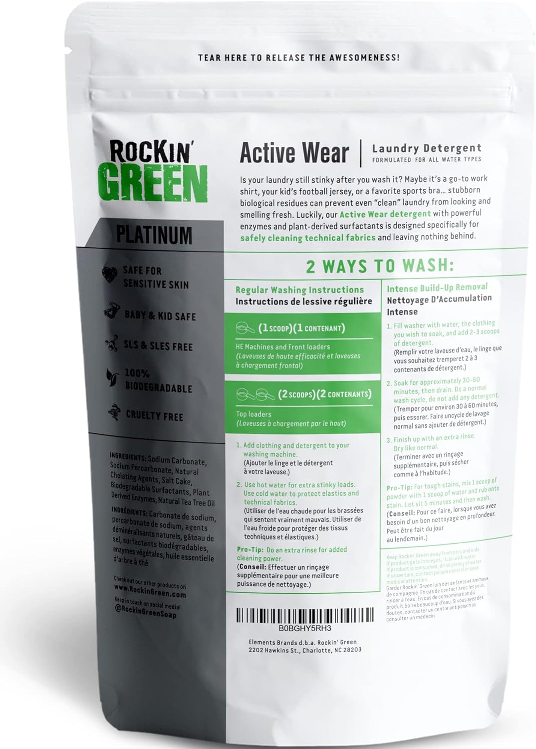Rockin' Green Laundry Detergent, Plant based, All Natural Laundry Detergent Powder, Vegan and