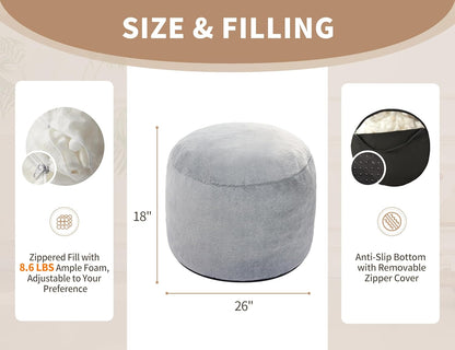Boho Ottoman Living Room Furniture 26"x18" Large Round Ottomans Pouf Couch Foot Rest Grey Pouf