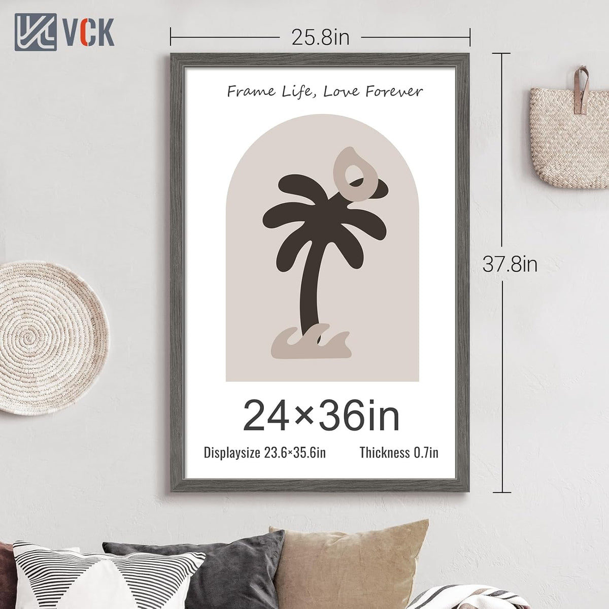VCK 24x36 Poster Frame 3 Pack, Gray Solid Wood Picture Frame, Exclusive Wood Grain, Wall Mounting