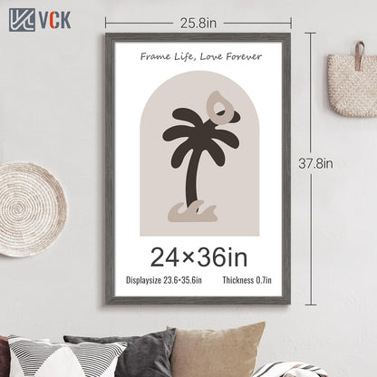 VCK 24x36 Poster Frame 3 Pack, Gray Solid Wood Picture Frame, Exclusive Wood Grain, Wall Mounting
