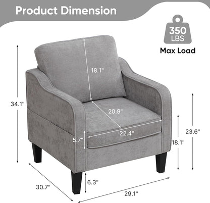 Accent Chairs Set of 2, Upholstered Living Room Chairs with Side Pockets, Mid Century Modern