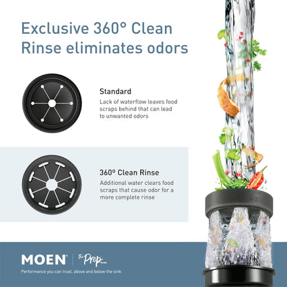 Moen Prep Series Disposer 1/2 Horsepower Continuous Feed Garbage Disposal featuring Fast Track