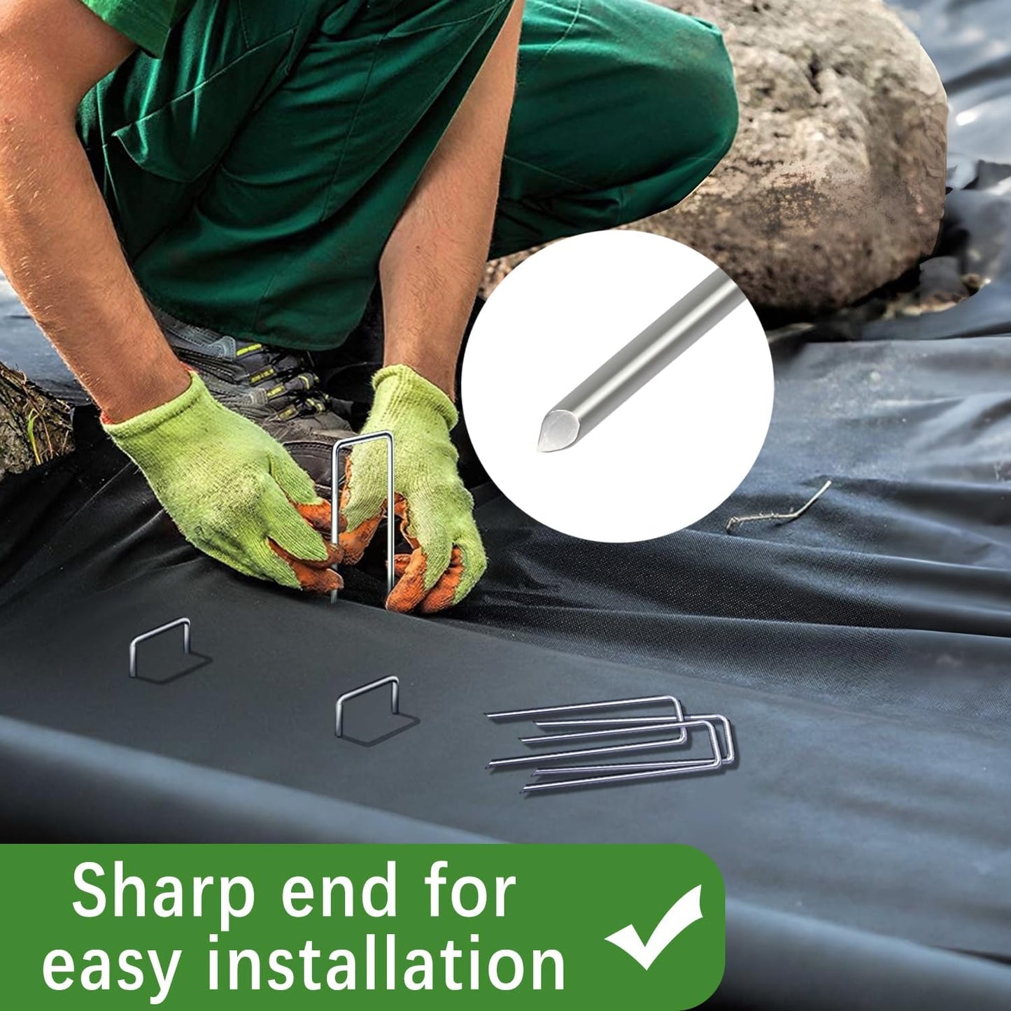 50 Pack Landscape Staples 4 Inch 12 Gauge Garden Stakes Galvanized Garden Staples Pins Anti-Rust