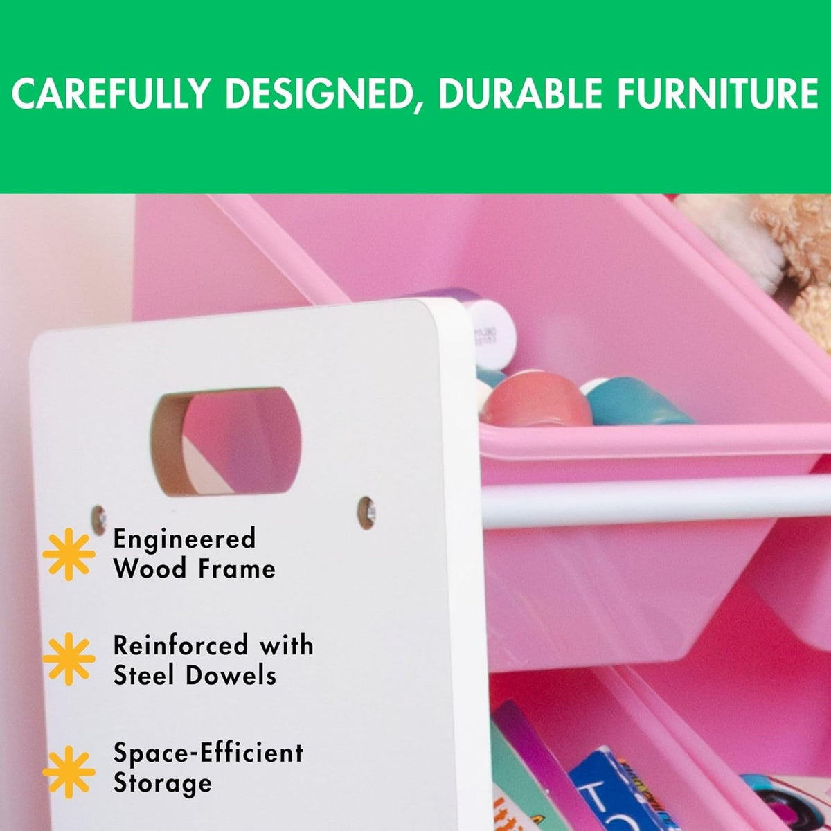 Humble Crew Kids Toy Storage Organizer with 12 Plastic Bins, White/Pink – Removable Bins for