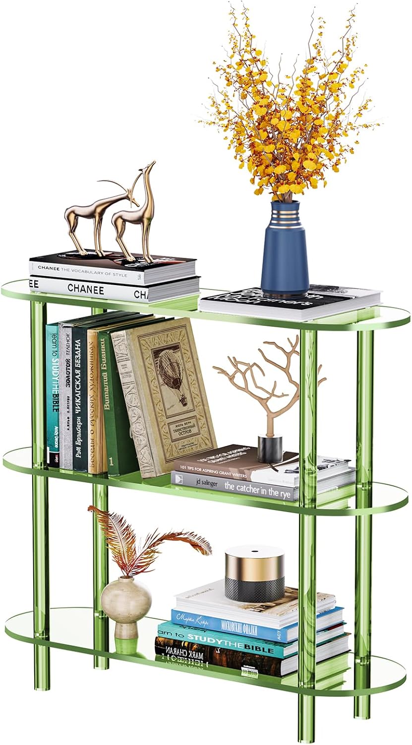 Clear Bookshelf, Acrylic Bookcase with Open Book Shelf Console Table for Entryway Office (3 Tier