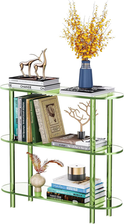 Clear Bookshelf, Acrylic Bookcase with Open Book Shelf Console Table for Entryway Office (3 Tier