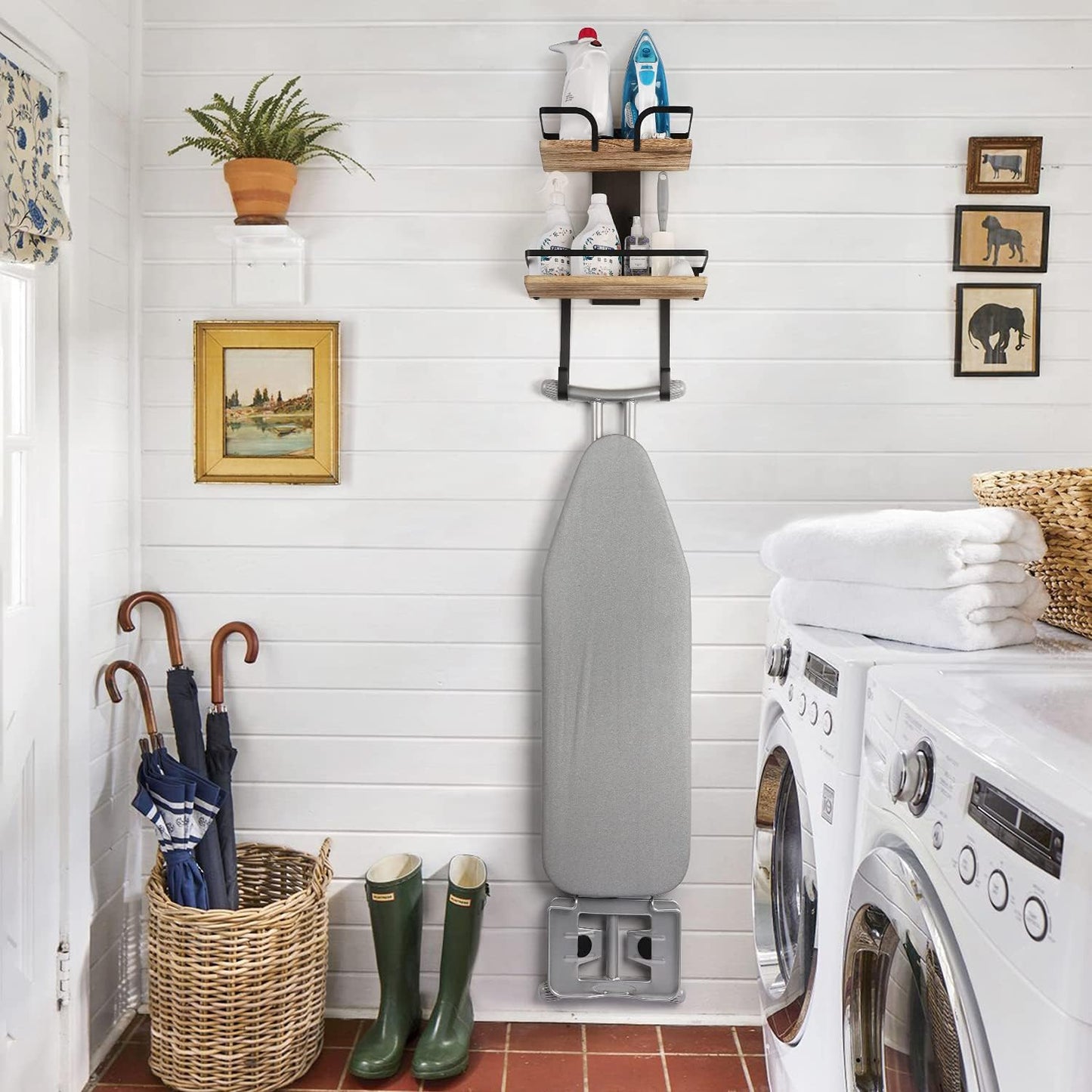 VINAEMO Ironing Board Hanger Wall Mount, 2-Layer Iron and Ironing Board Holder, Laundry Room