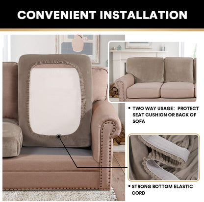 PrinceDeco Velvet Stretch Couch Cushion Cover Soft Cushion Slipcover for Chair Loveseat Sofa