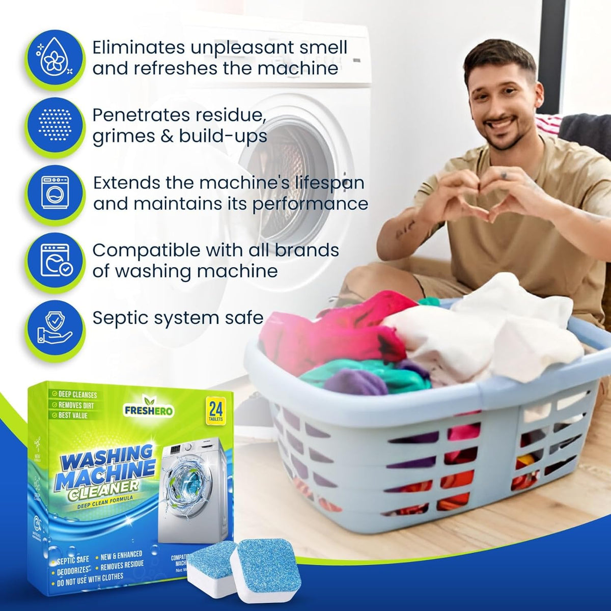 Washing Machine Cleaner Tablets – 25-Pack Deep Cleaning for Front Loader, Top Load & HE Washers