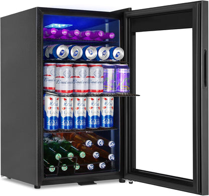 Beverage Refrigerator Cooler, 128 Cans 3.2 Cu.Ft Mini Fridge Glass Door for Drink Beer Soda Wine