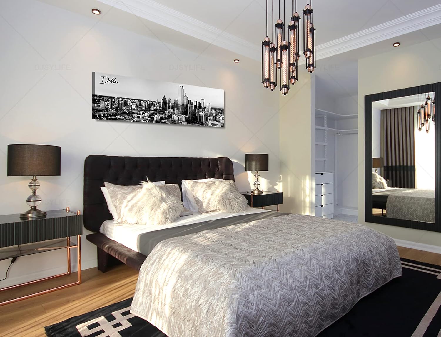 Black and White Wall Art Dallas Skyline Cityscape Skyscrapers Canvas Print Painting Landscape Texas