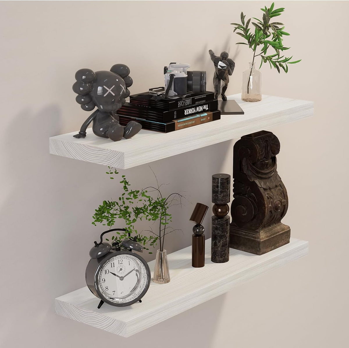 BGMG Wood Floating Shelves 24 inch Long,Rustic Solid Wooden Deep Wall Shelves for Bathroom Living