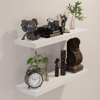 BGMG Wood Floating Shelves 24 inch Long,Rustic Solid Wooden Deep Wall Shelves for Bathroom Living