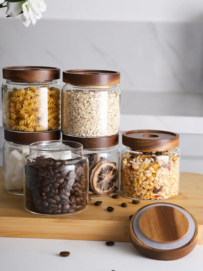 Kanwone Glass Storage Jars Set of 6, 17 Ounce Airtight Food Storage Containers with Bamboo lids