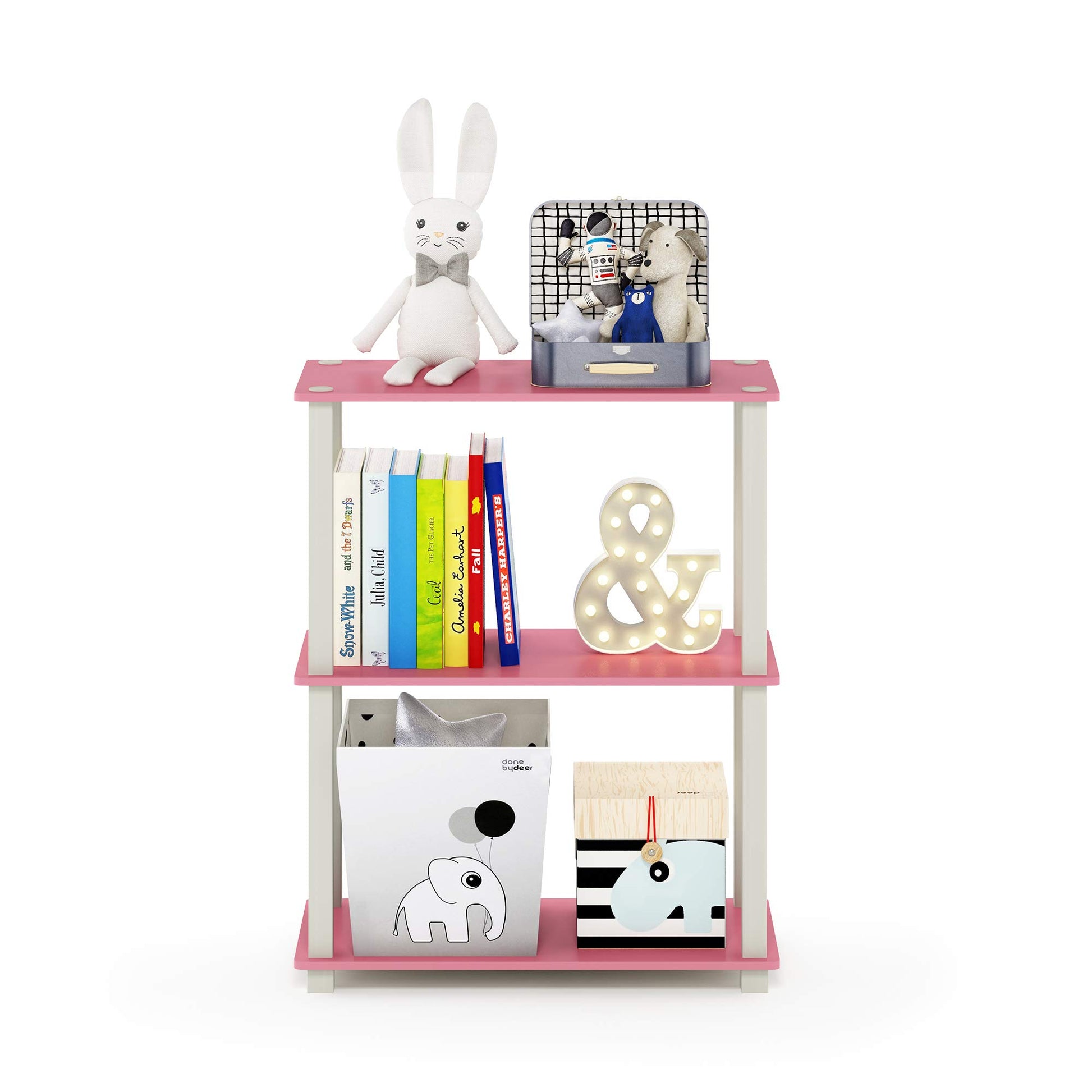 Furinno TURN-S-TUBE Storage Shelves, 3-Tier Book Shelf, Corner Shelf, Toolless Open Shelves, for
