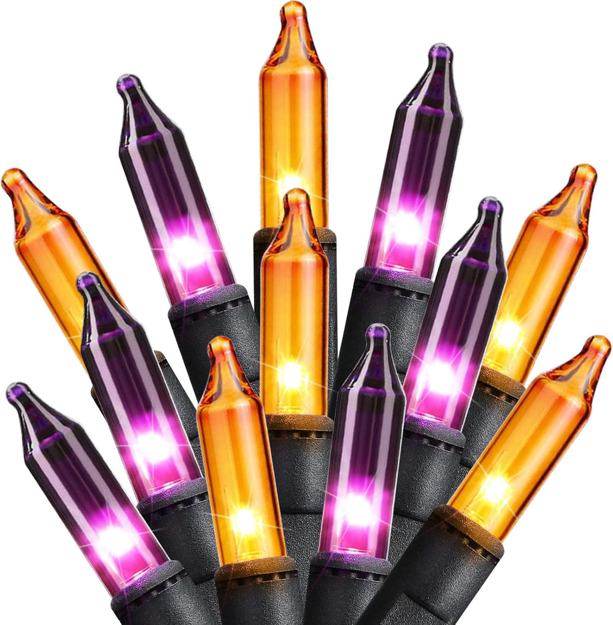Minetom Halloween String Lights Orange & Purple 100 Count 25 Feet Incandescent Bulb Mini Lights for