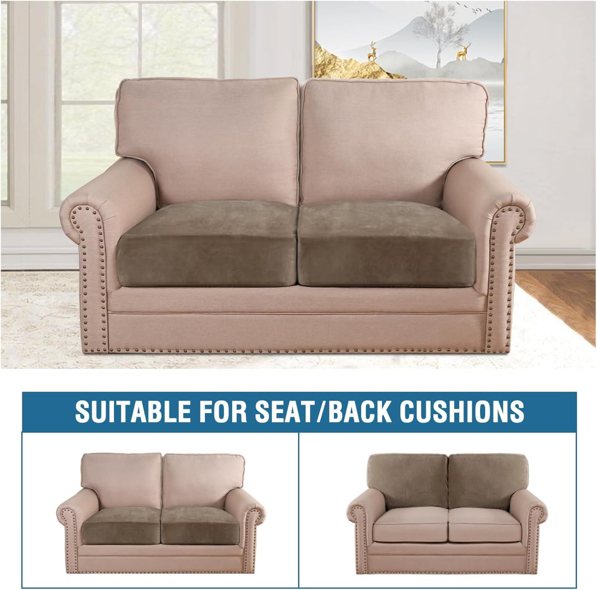 H.VERSAILTEX Velvet Stretch Couch Cushion Cover Plush Cushion Slipcover for Chair Loveseat Sofa