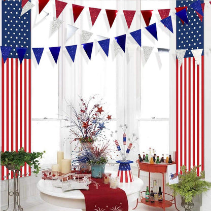 30 Ft Red Silver Blue Triangle Pennant Banner Bunting Hanging Paper Flag Garland for 4th of July