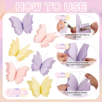 SUNBEAUTY Butterfly Party Decorations Hanging Butterfly Decorations 6Pcs Crepe Paper Garden 3D