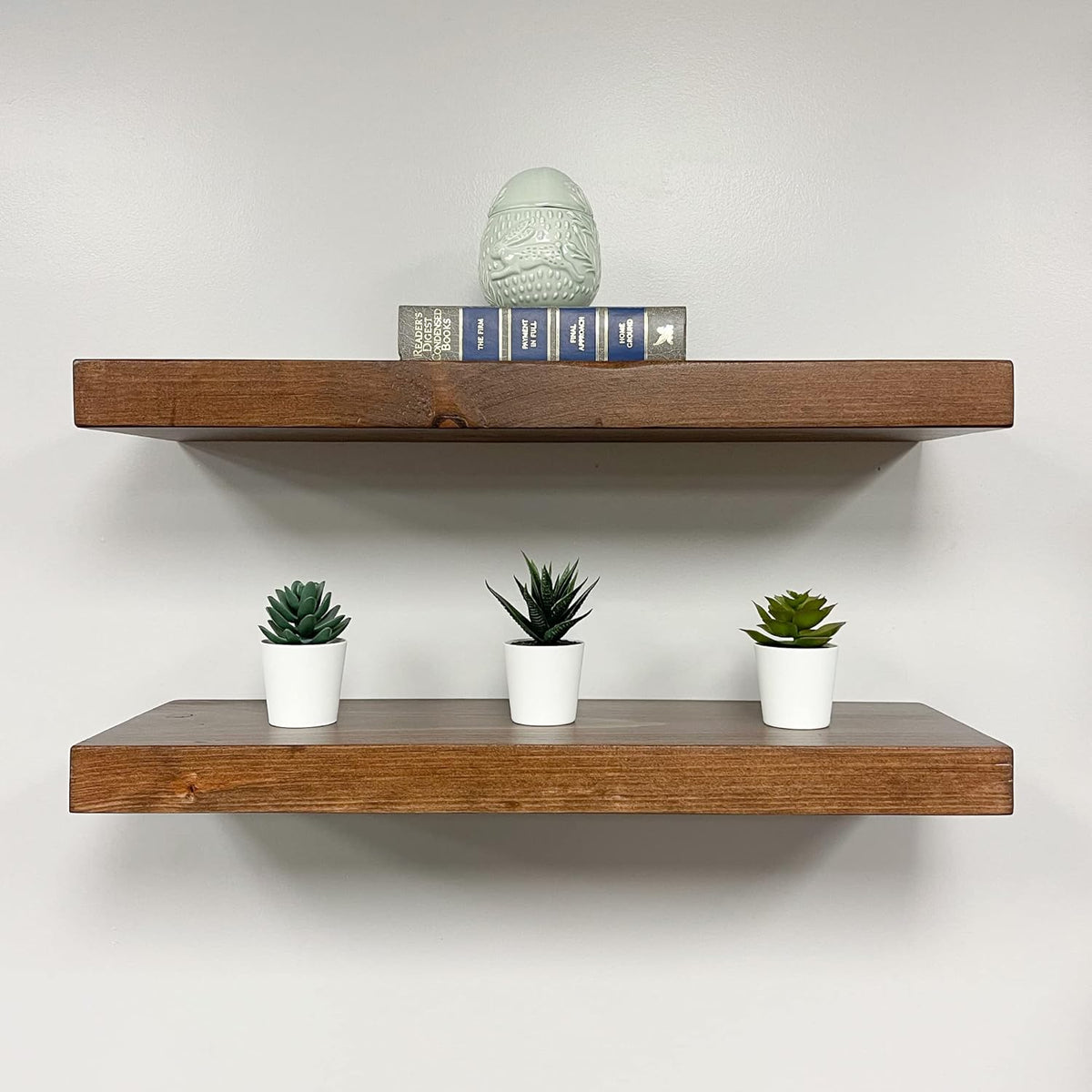 URBANDI, Rustic Floating Shelves, Set of 2, Hidden Bracket, Solid Wood, Heavy Duty, Wall Mounted