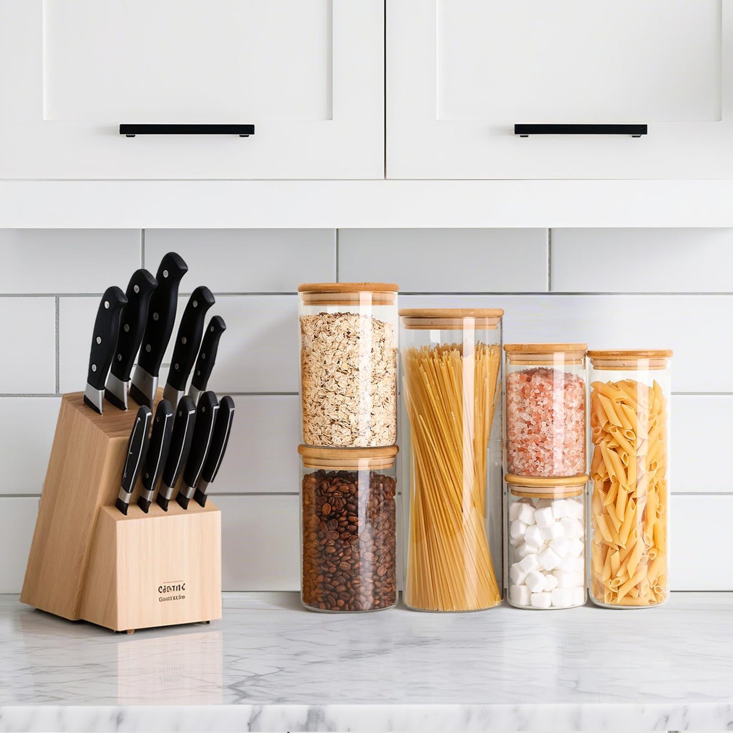 ComSaf Glass Food Storage Jars Set of 6, Clear Glass Storage Containers with Lids, Canisters Sets